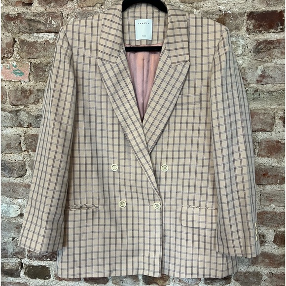 Blush Sandro Metallic Tweed Oversized Blazer - Picture 1 of 9